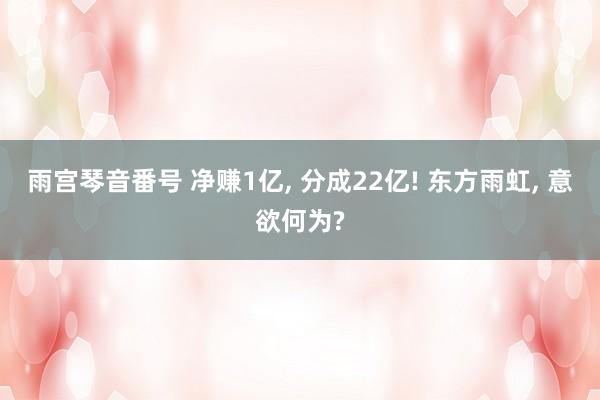 雨宫琴音番号 净赚1亿, 分成22亿! 东方雨虹, 意欲何为?